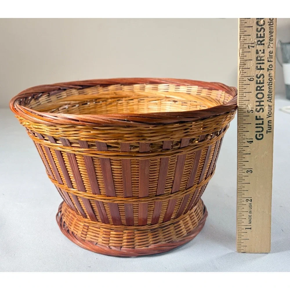 Vintage Woven Bamboo Hen on Nest Chicken Basket Farmhouse Decor Brown 2 Piece